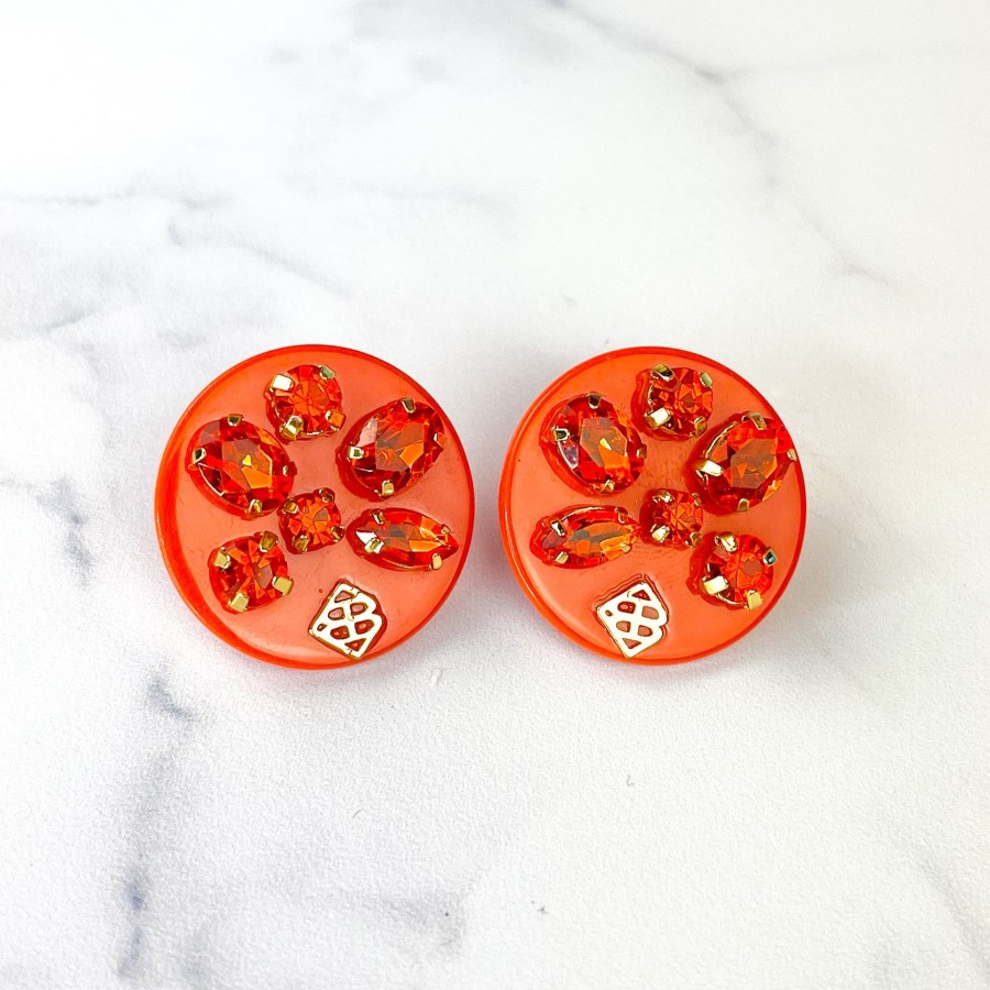 Rainbow Brianna Cannon | Orange Resin Dot Studs With Orange Crystals