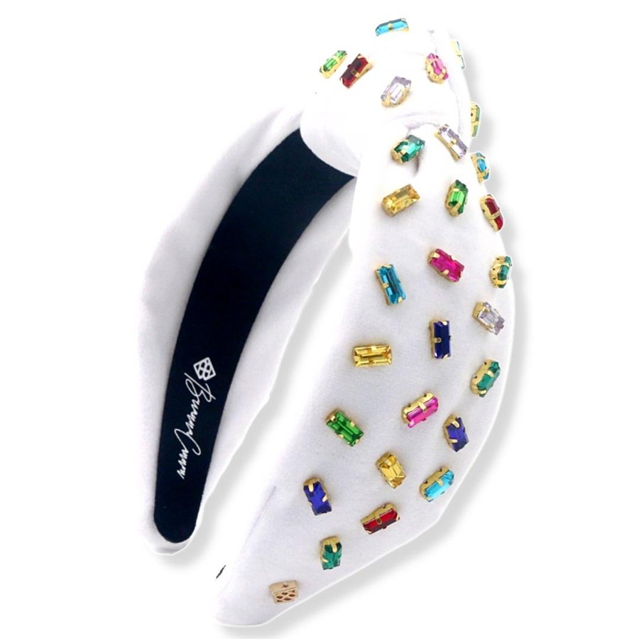 Rainbow Brianna Cannon | White Velvet Headband With Confetti Rainbow Crystals