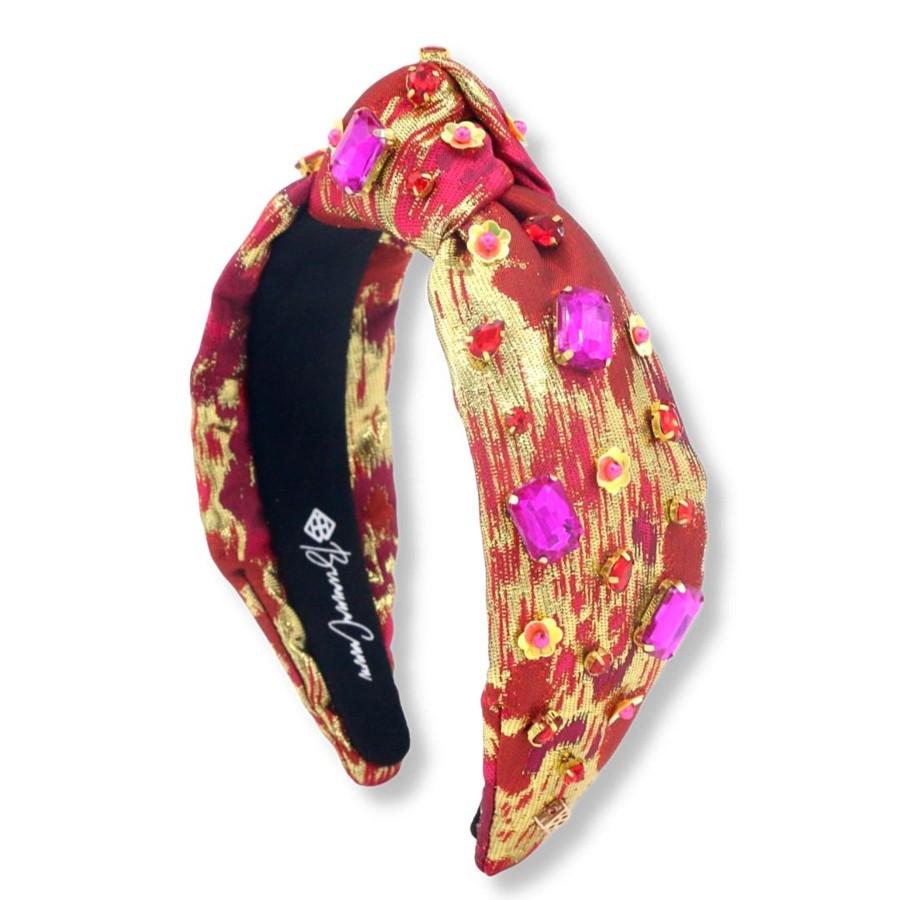 Accessories Brianna Cannon | Red And Gold Brushstroke Headband With Pink Crystals