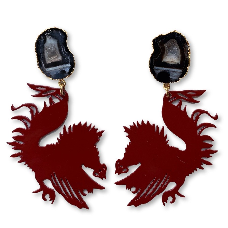 Accessories Brianna Cannon | South Carolina Garnet Gamecock Earrings With Black Geode