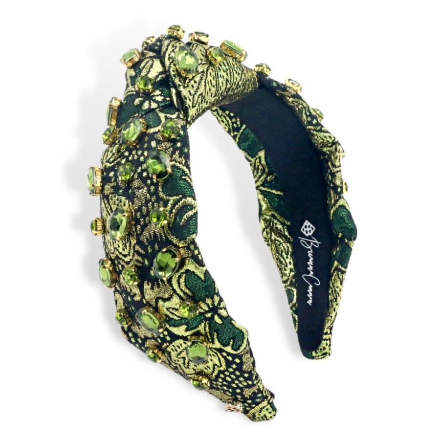 Accessories Brianna Cannon | Green And Gold Brocade Headband With Crystals