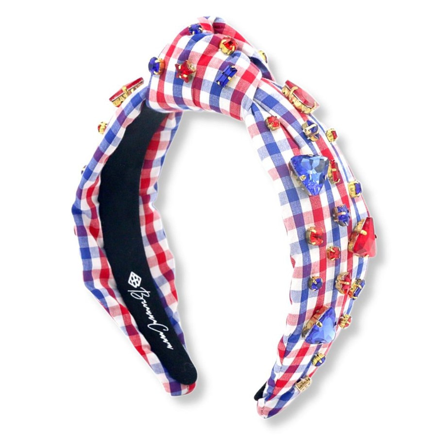 Accessories Brianna Cannon | Red, White & Blue Gingham Headband With Crystals