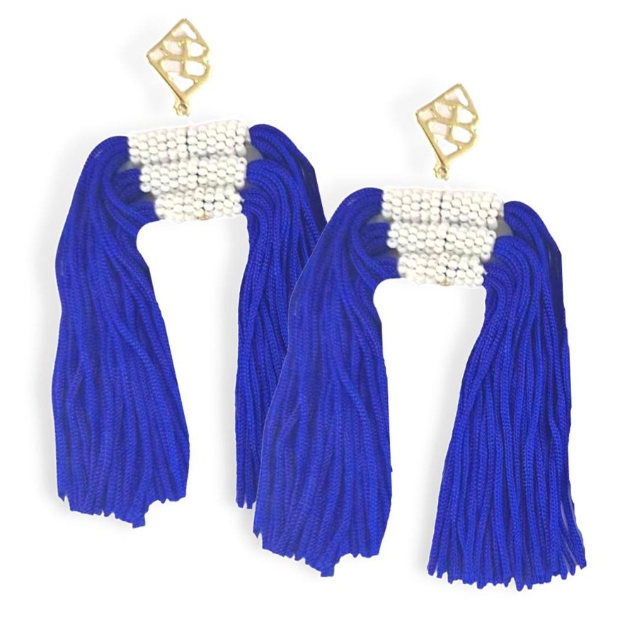 Accessories Brianna Cannon | Color Block Tassel Earrings - Blue And White