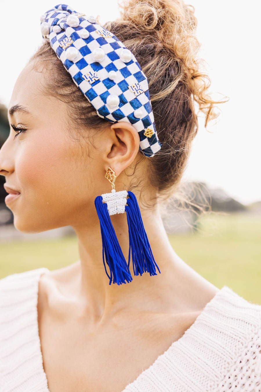 Accessories Brianna Cannon | Color Block Tassel Earrings - Blue And White