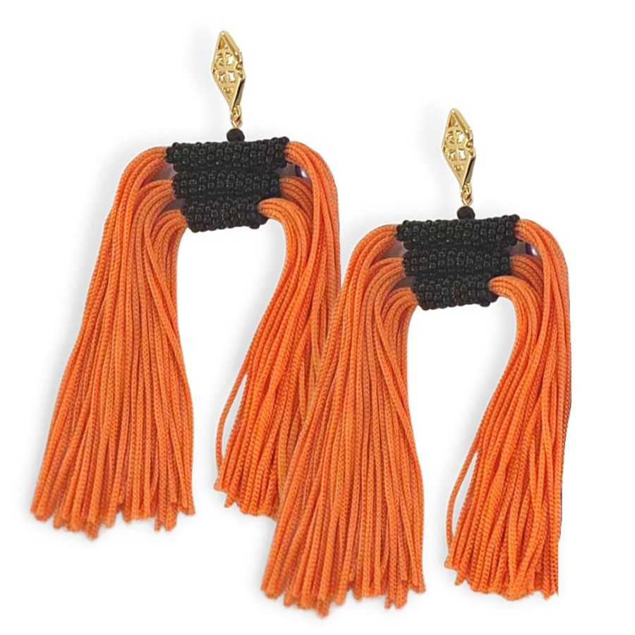 Accessories Brianna Cannon | Color Block Tassel Earrings - Orange And Black