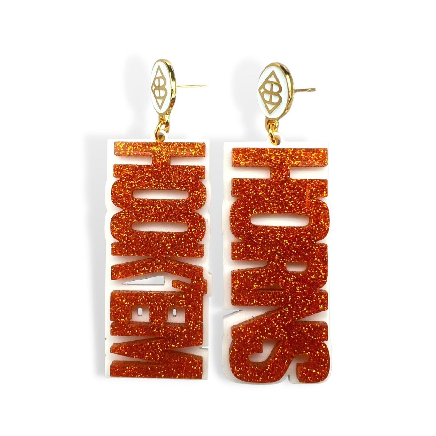 Accessories Brianna Cannon | Burnt Orange Glitter Hook'Em Horns Earrings