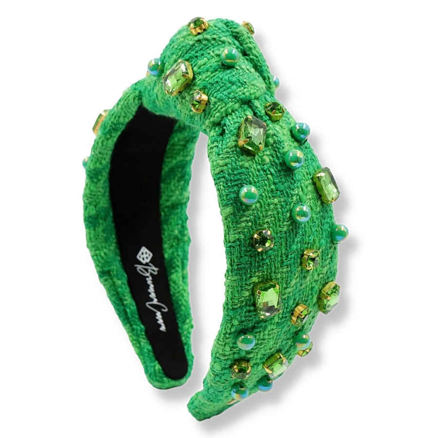 Accessories Brianna Cannon | Green Knit Headband With Crystals & Pearls