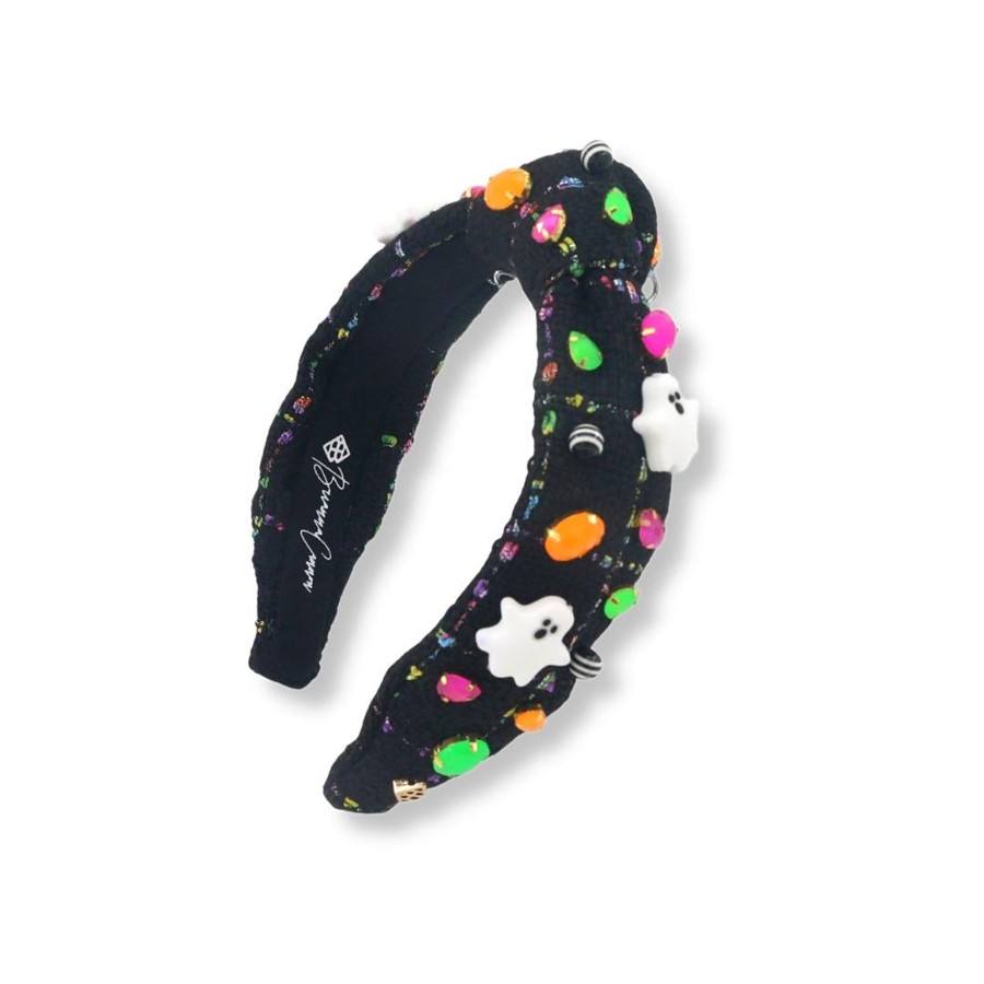 Accessories Brianna Cannon | Child Size Black Tweed Headband With Ghosts & Neon Crystals