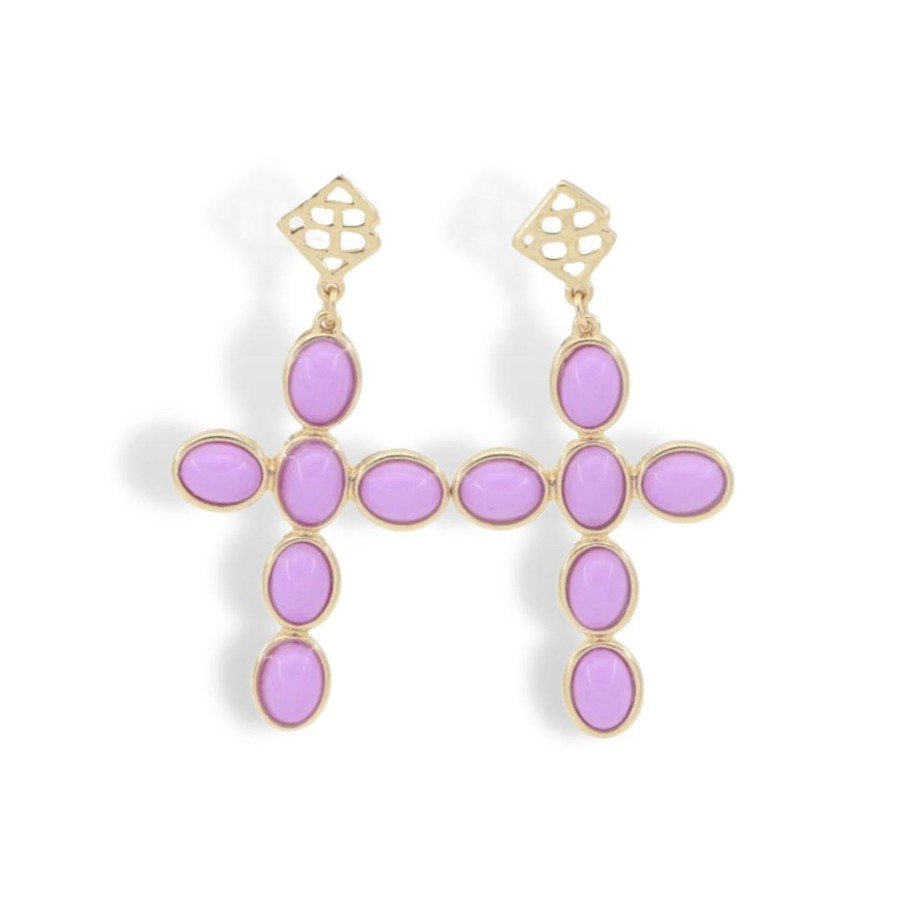 Accessories Brianna Cannon | Lavender Cabochon Cross Earrings