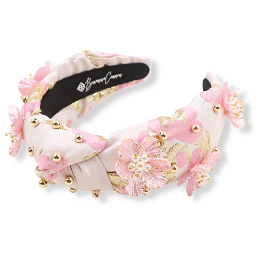 Pink Brianna Cannon | Pink & Gold Brocade Floral Headband With 3D Flowers