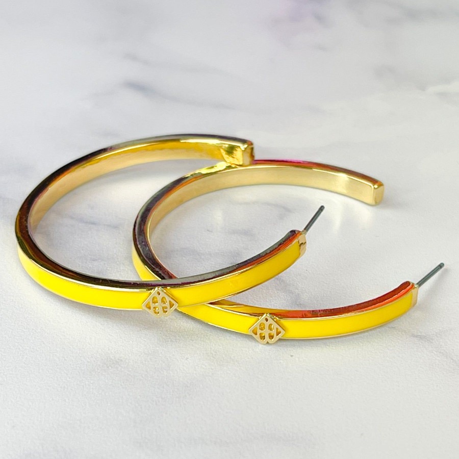 Accessories Brianna Cannon | Yellow Enamel Logo Hoops