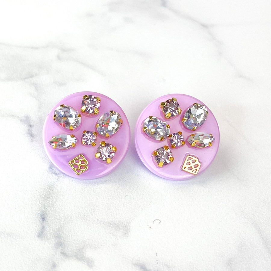 Rainbow Brianna Cannon | Lavender Purple Resin Dot Studs With Lavender Crystals