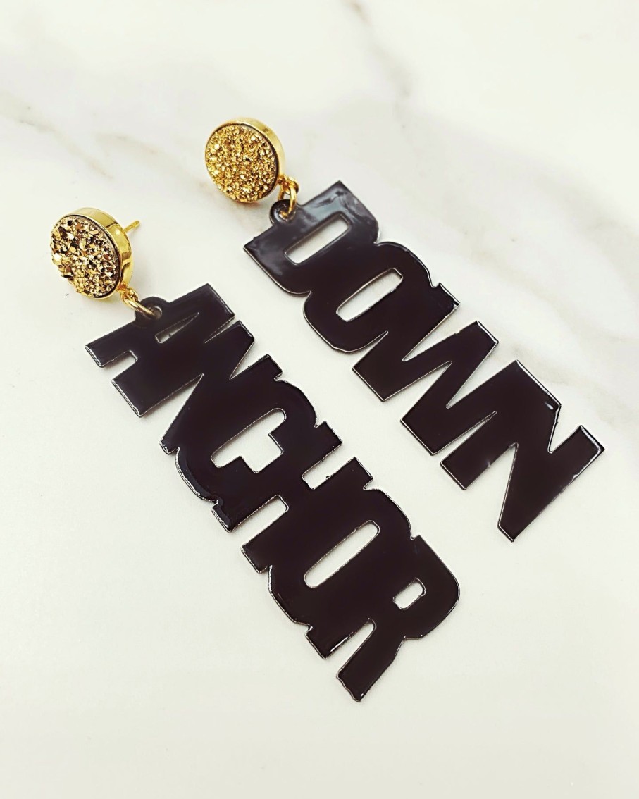 Accessories Brianna Cannon | Vanderbilt Black Anchor Down Earrings With Gold Druzy