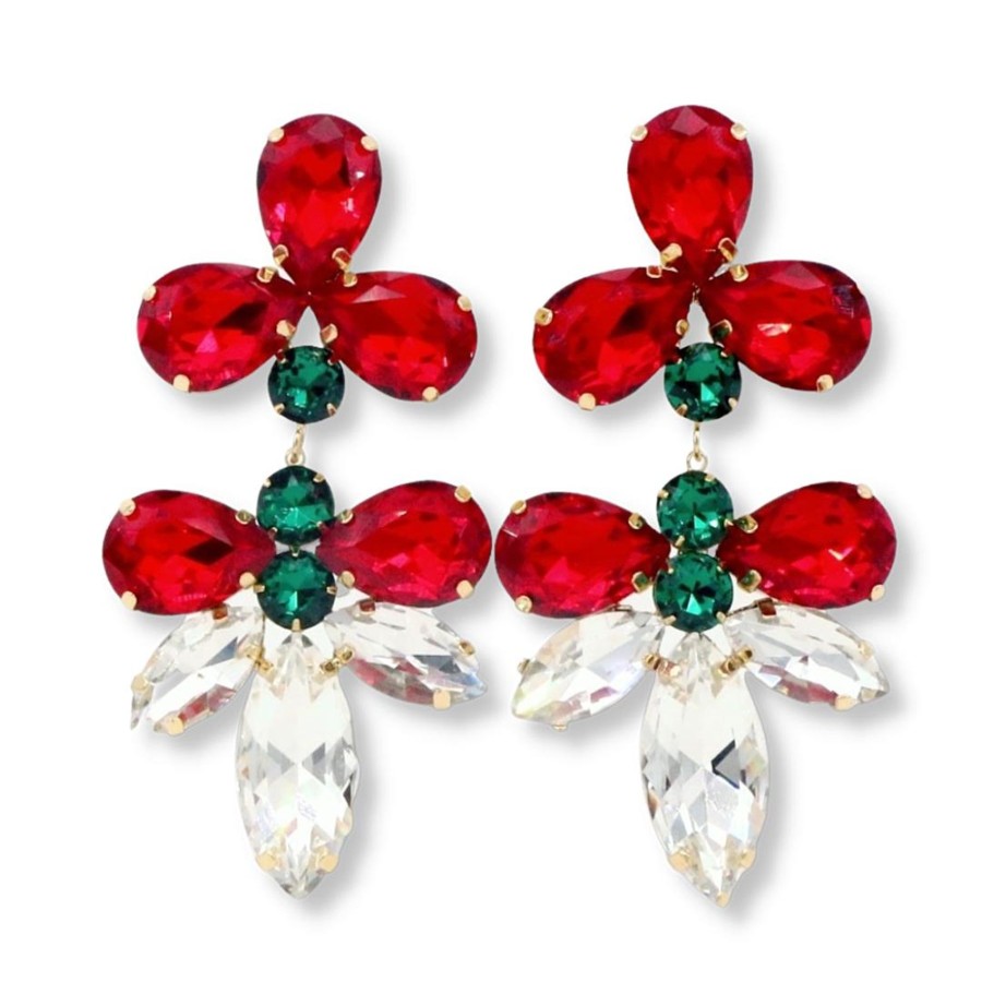 Accessories Brianna Cannon | Jeweled Christmas Chandelier Statement Earrings