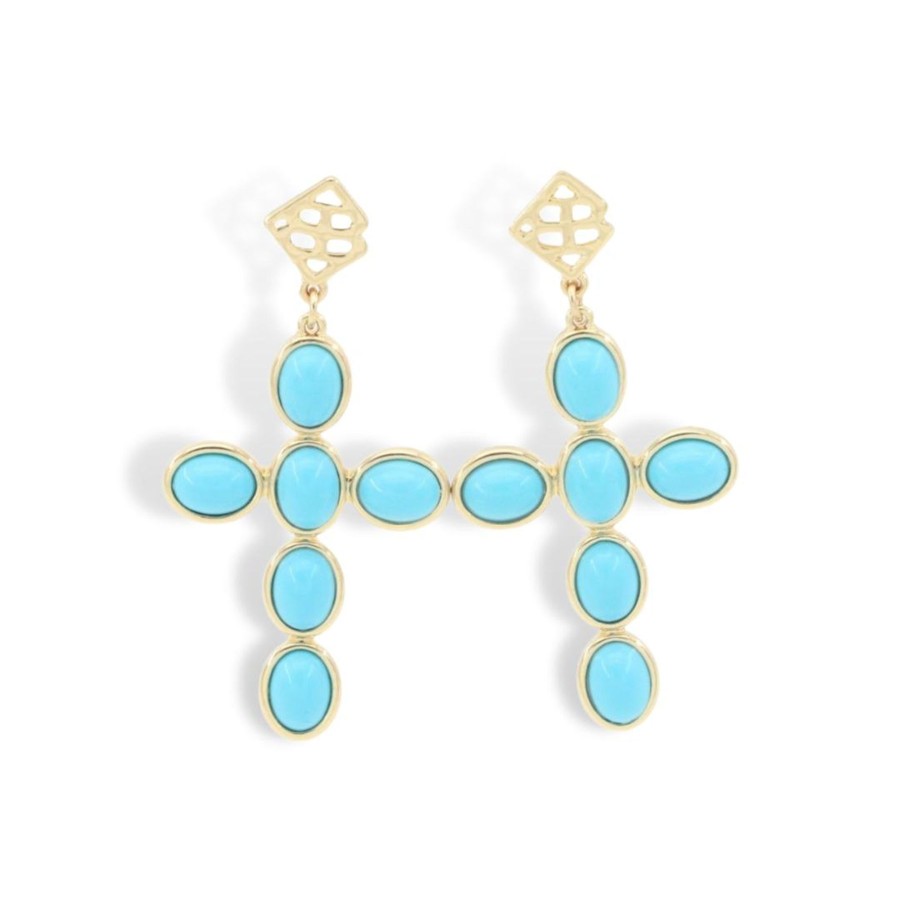 Accessories Brianna Cannon | Turquoise Cabochon Cross Earrings