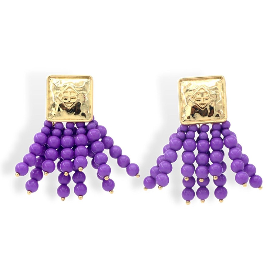 Accessories Brianna Cannon | Square Bc Icon Purple Beaded Earrings