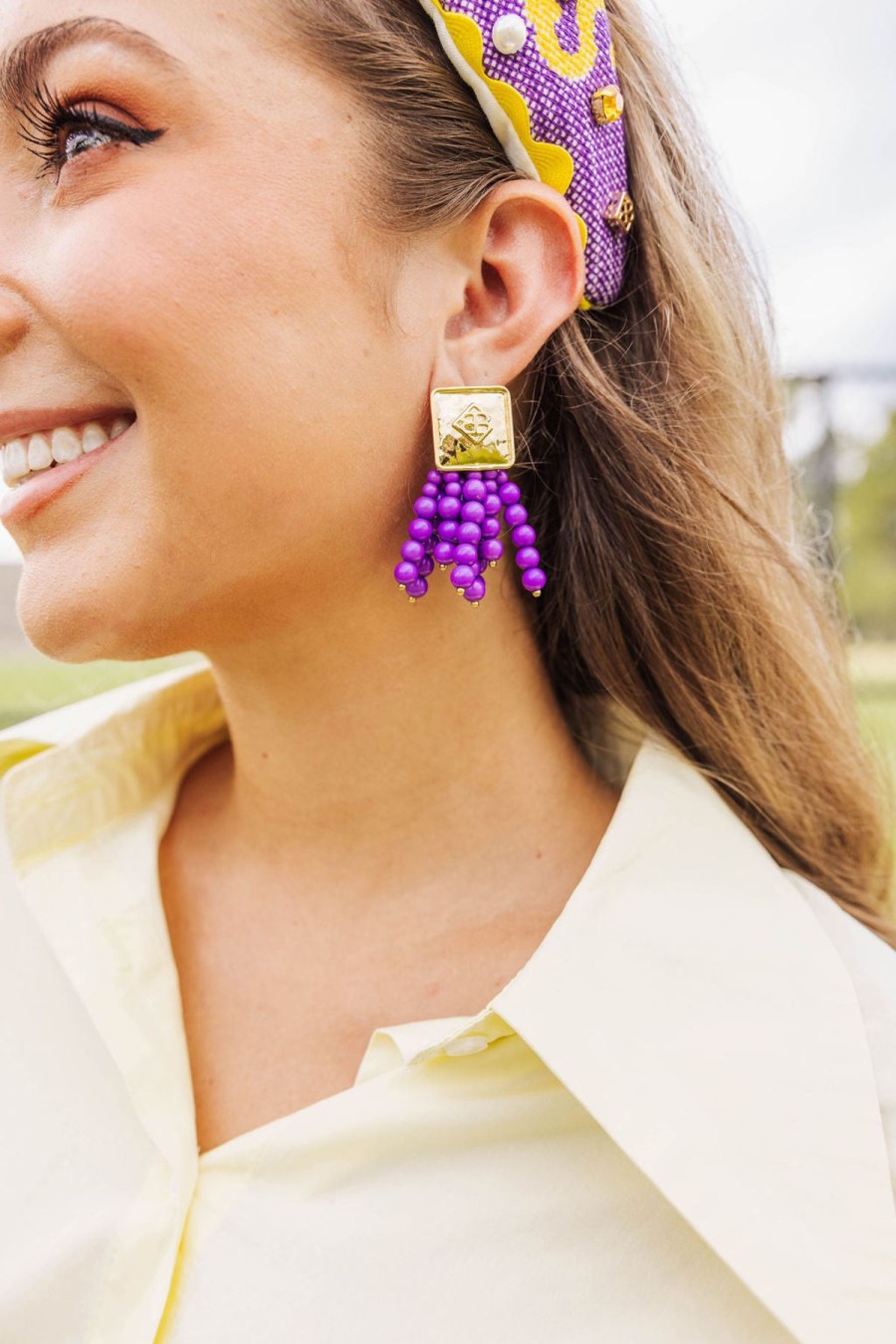 Accessories Brianna Cannon | Square Bc Icon Purple Beaded Earrings