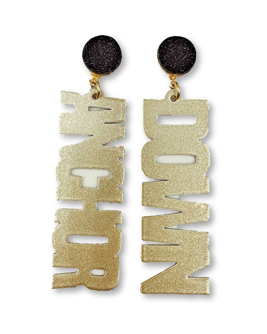 Accessories Brianna Cannon | Vanderbilt Gold Tone Anchor Down Earrings With Black Druzy