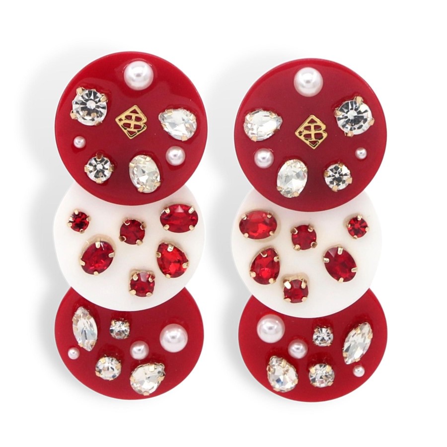 Accessories Brianna Cannon | Crimson And White Triple Dot Earrings