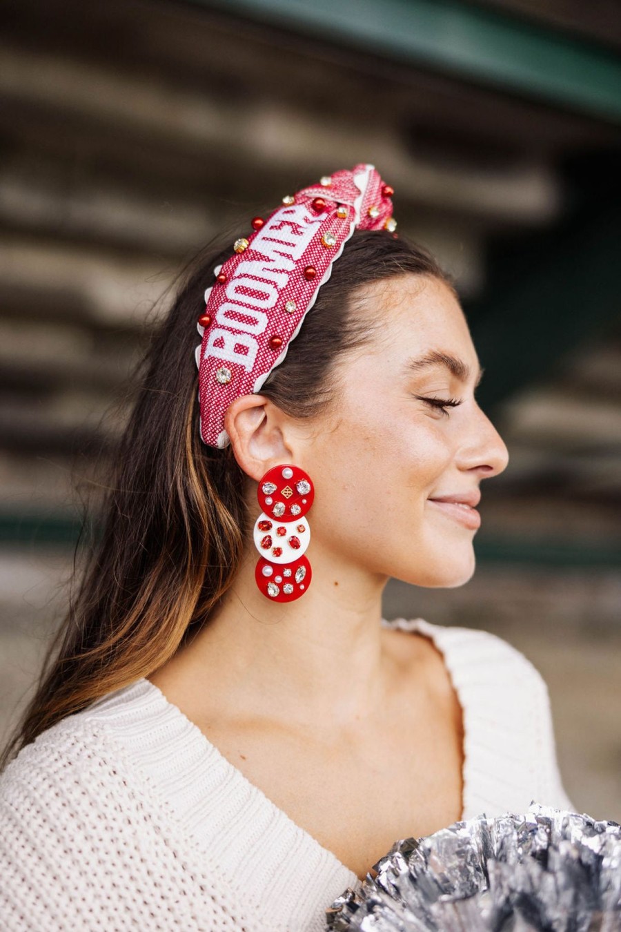 Accessories Brianna Cannon | Crimson And White Triple Dot Earrings