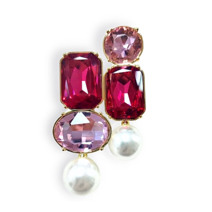 Accessories Brianna Cannon | Bc X Stylin Brunette - Maroon And Blush Jewel & Pearl Earrings