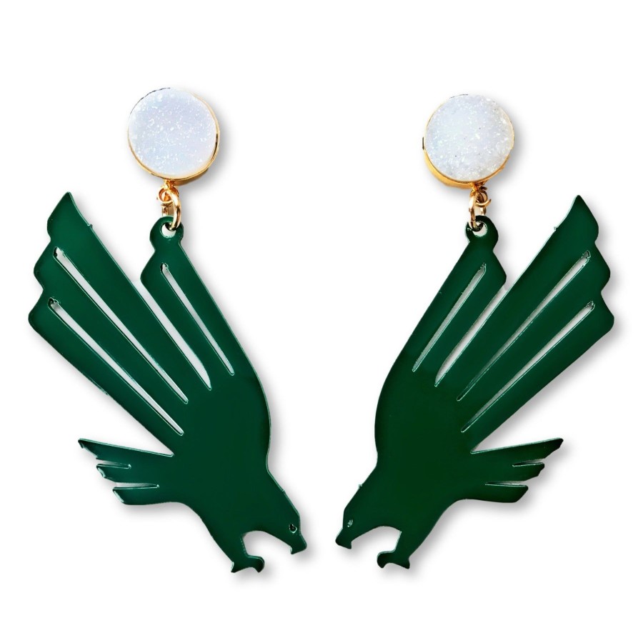 Accessories Brianna Cannon | Unt Green Eagle Logo Earrings With White Druzy