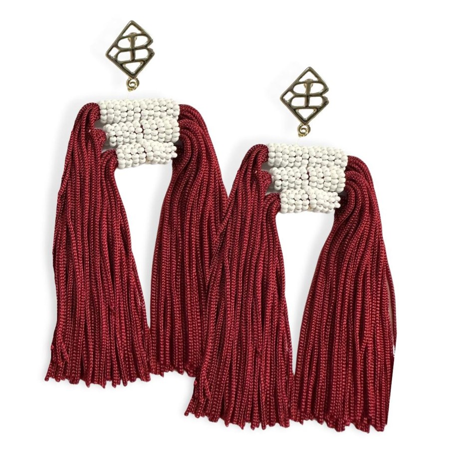 Accessories Brianna Cannon | Color Block Tassel Earrings - Maroon And White