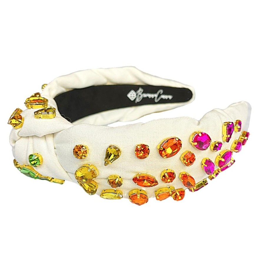 Rainbow Brianna Cannon | Adult Size Ivory Headband With Rainbow Gradient Hand-Sewn Crystals