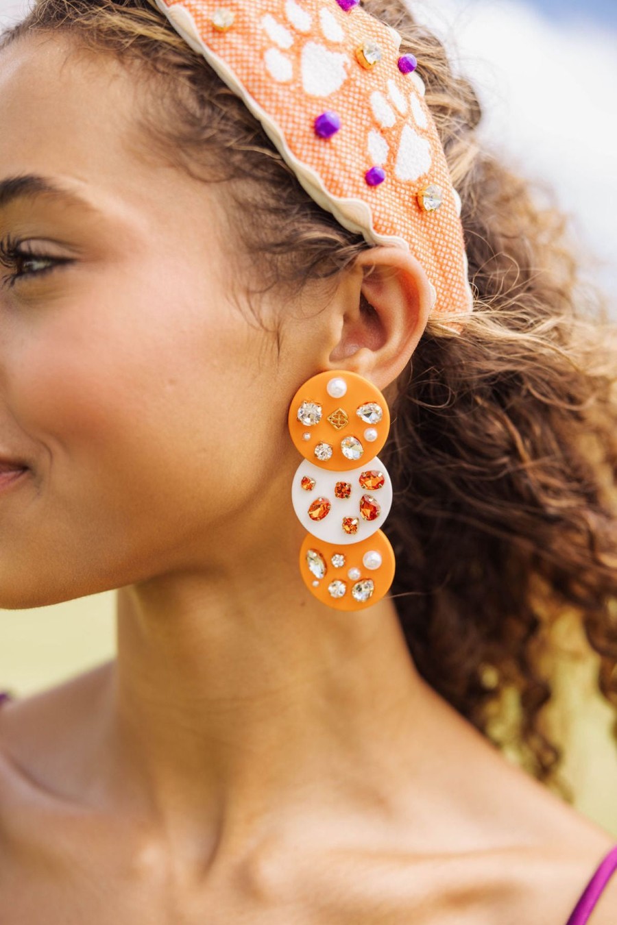 Accessories Brianna Cannon | Orange And White Triple Dot Earrings