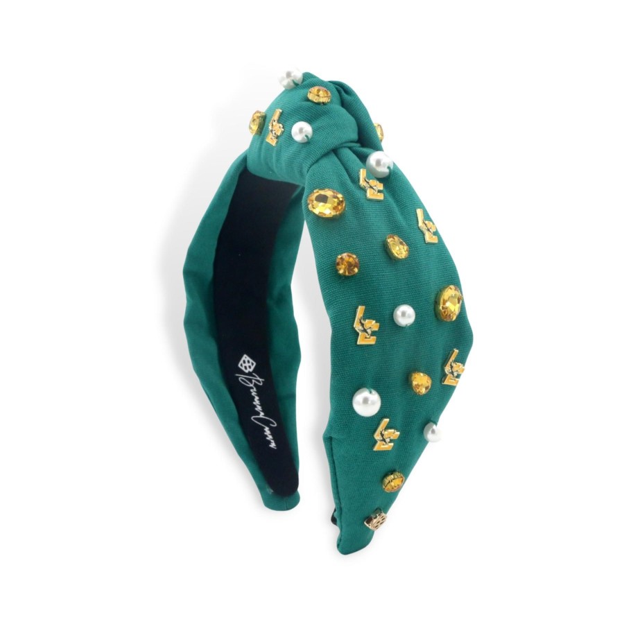 Accessories Brianna Cannon | Adult Size Green Lca Logo Headband With Pearls And Crystals