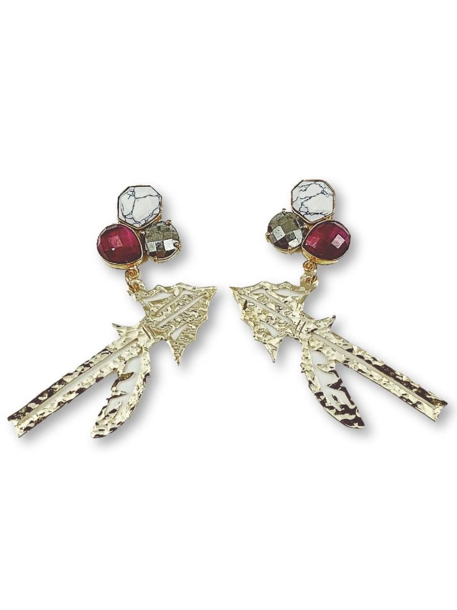 Accessories Brianna Cannon | Fsu Gold Spear Earrings With 3 Gemstones