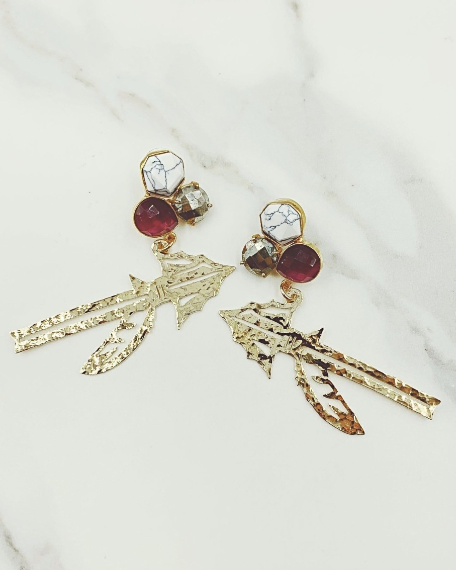 Accessories Brianna Cannon | Fsu Gold Spear Earrings With 3 Gemstones