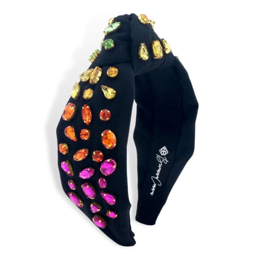 Accessories Brianna Cannon | Adult Black Headband With Rainbow Gradient Hand-Sewn Crystals