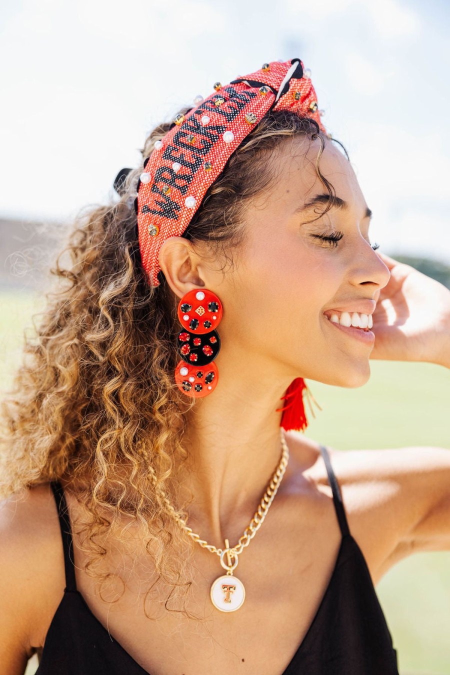 Accessories Brianna Cannon | Red And Black Triple Dot Earrings