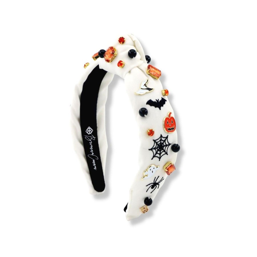 Accessories Brianna Cannon | Child Size White Headband With Halloween Embroidery, Charms & Crystals