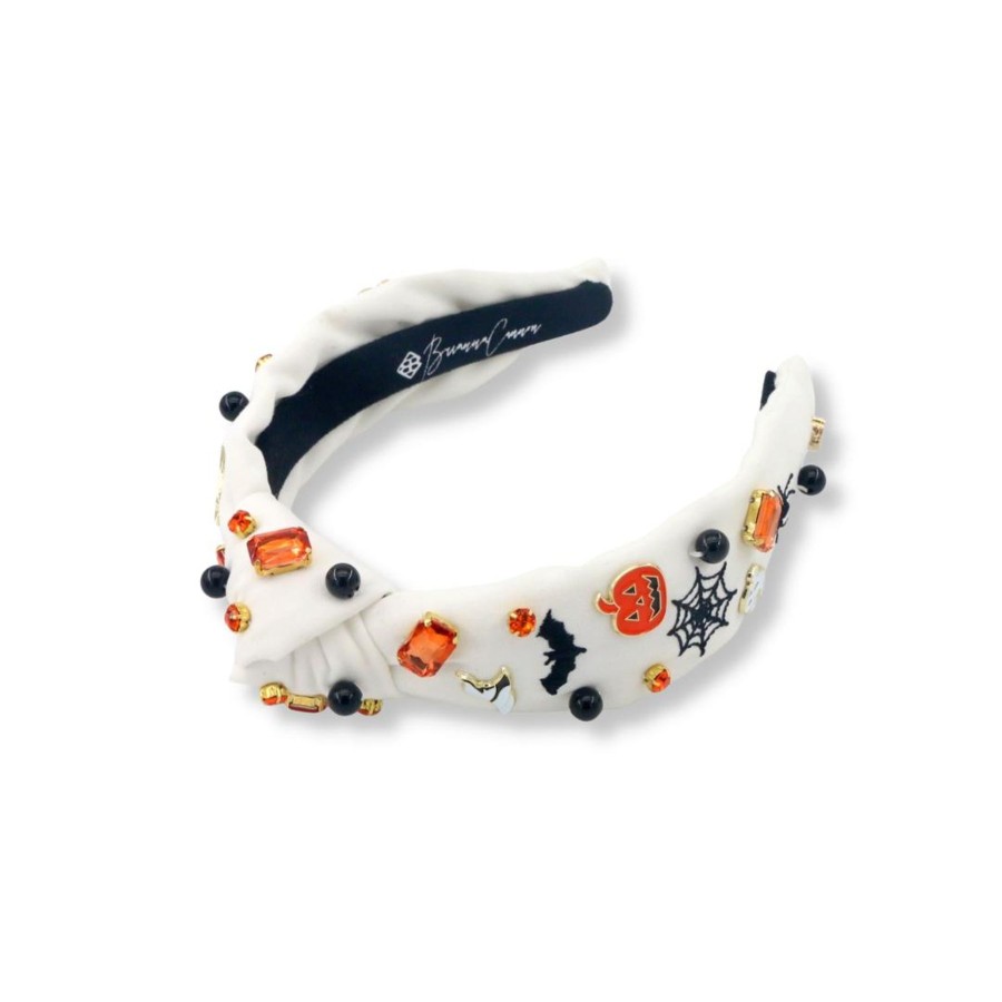 Accessories Brianna Cannon | Child Size White Headband With Halloween Embroidery, Charms & Crystals