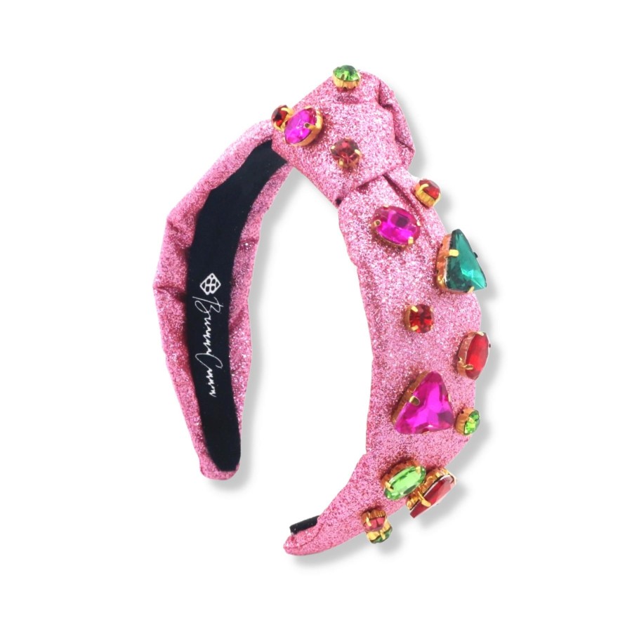 Accessories Brianna Cannon | Child Size Pink Sparkle Headband With Red & Green Crystals