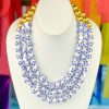 Accessories Brianna Cannon | 3 Strand Blue And White Floral Beaded Brianna Necklace