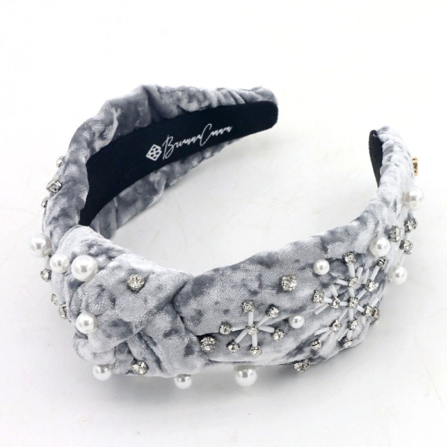 Accessories Brianna Cannon | Crushed Velvet Headband With Crystal Snowflakes And Pearls