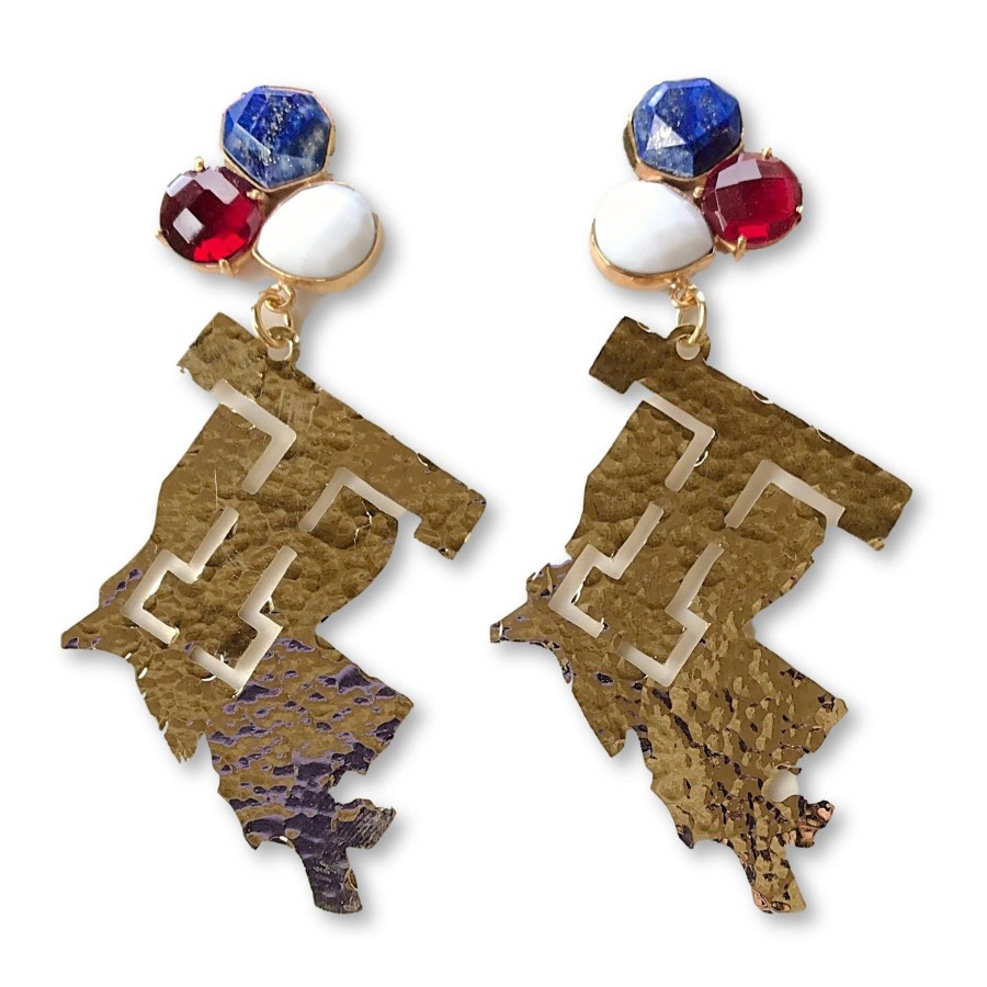 Accessories Brianna Cannon | Louisiana Tech Gold Logo Earrings With 3 Gemstones