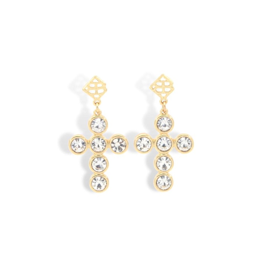 Accessories Brianna Cannon | White Crystal Cross Earrings