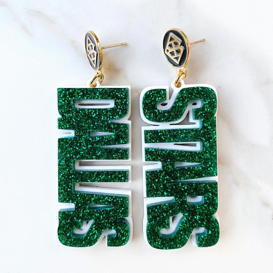 Accessories Brianna Cannon | Dallas Stars - Green Glitter Dallas Stars Over White With Black Logo Top