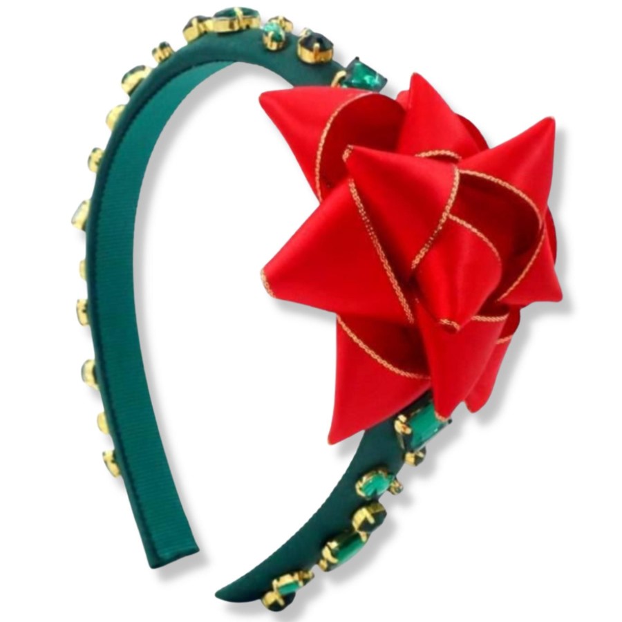 Accessories Brianna Cannon | Gift Bow Headband With Green Crystals