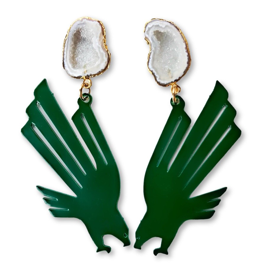 Accessories Brianna Cannon | Unt Green Eagle Logo Earrings With White Geode