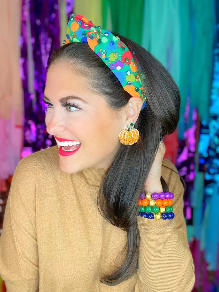 Accessories Brianna Cannon | Bright Fall Floral Headband With Flat Crystal Beads