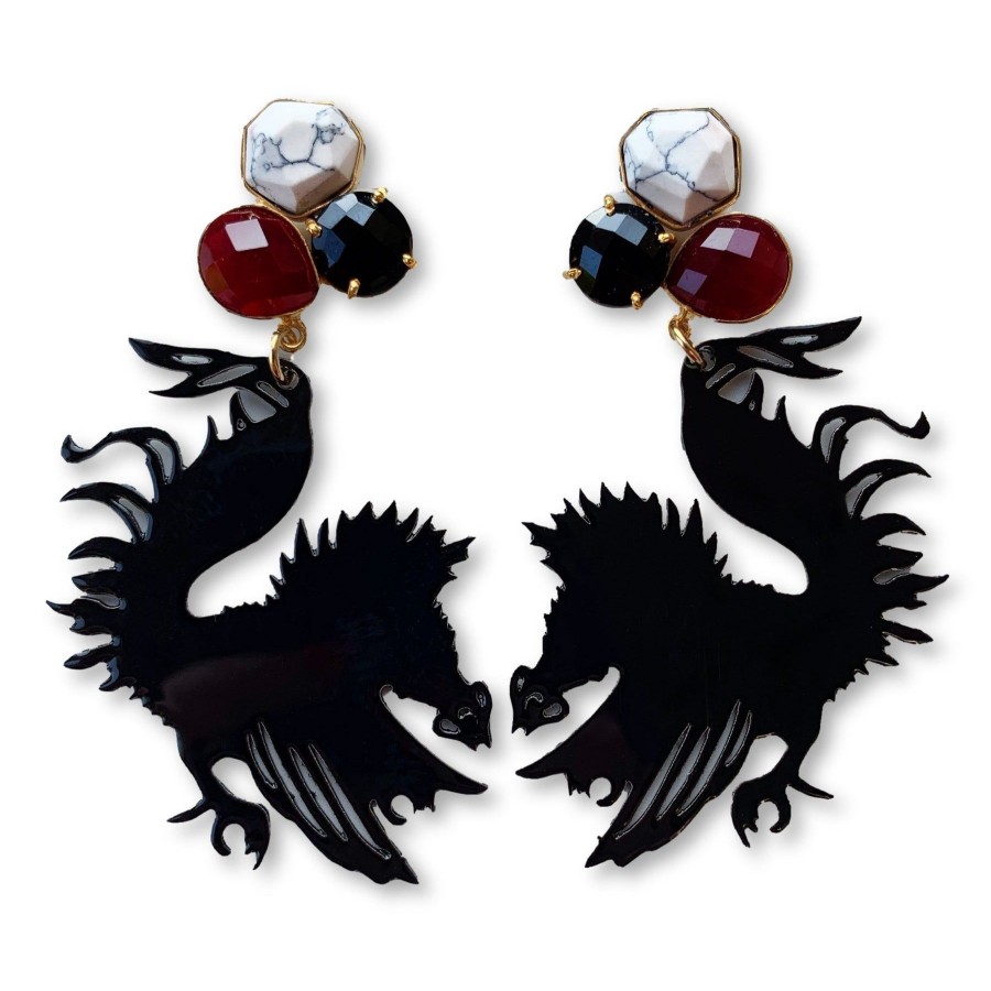 Accessories Brianna Cannon | South Carolina Black Gamecock Earrings With 3 Gemstones