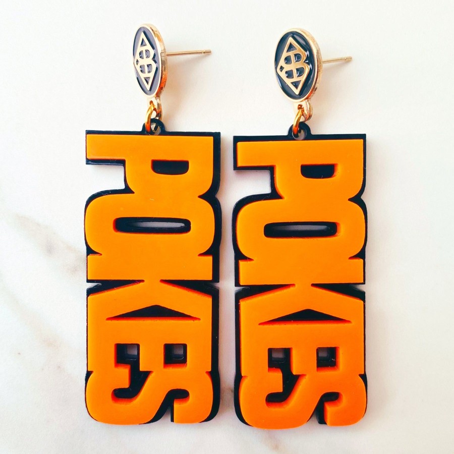 Accessories Brianna Cannon | Oklahoma State - Orange Pokes Earrings Over Black With Black Logo Top