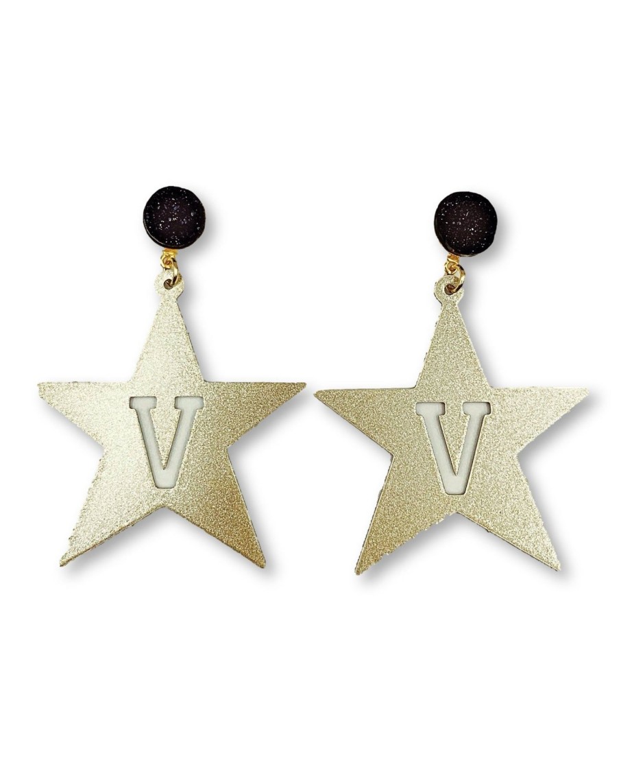 Accessories Brianna Cannon | Vanderbilt Gold Tone Star Earrings With Black Druzy