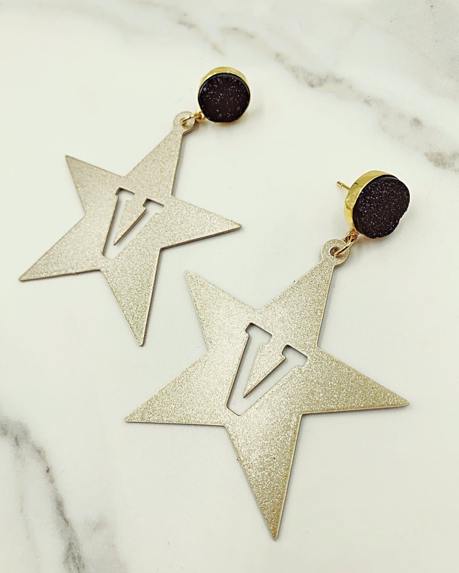 Accessories Brianna Cannon | Vanderbilt Gold Tone Star Earrings With Black Druzy