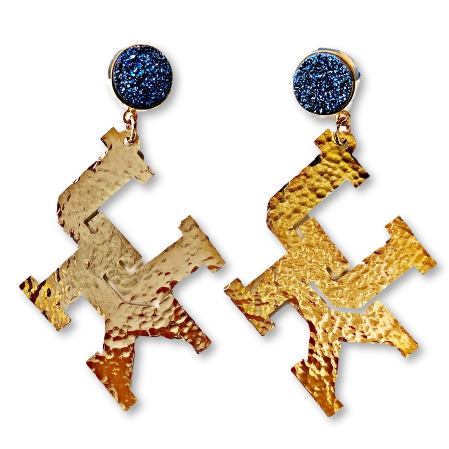 Accessories Brianna Cannon | Kentucky Gold Logo Earrings With Blue Druzy